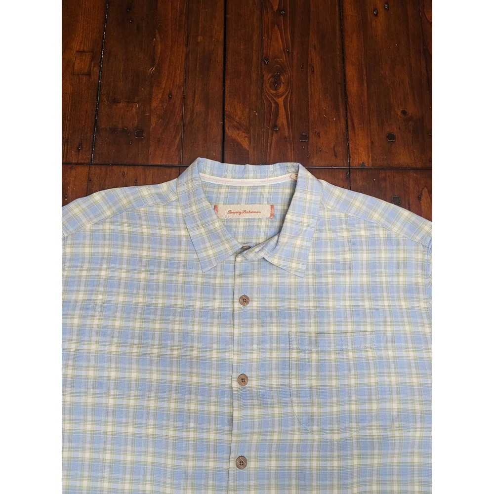 Tommy Bahama Silk Plaid Short Sleeve Button Up Shirt‎ Mens XL Blue Green - Picture 4 of 8